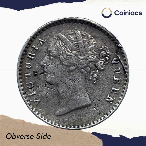 Two Annas Victoria Queen Divided Legend 1841 CE Silver Coin, British India Uniform Coinage, Collectible. - Image 2