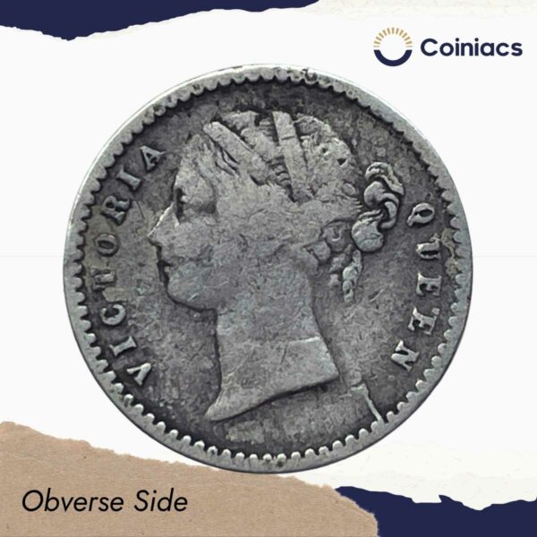 Two Annas Victoria Queen Divided Legend 1841 CE Silver Coin, British India Uniform Coinage, Collectible. - Image 2