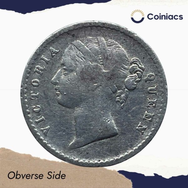 Two Annas Victoria Queen Divided Legend 1841 CE Silver Coin, British India Uniform Coinage, Collectible. - Image 2