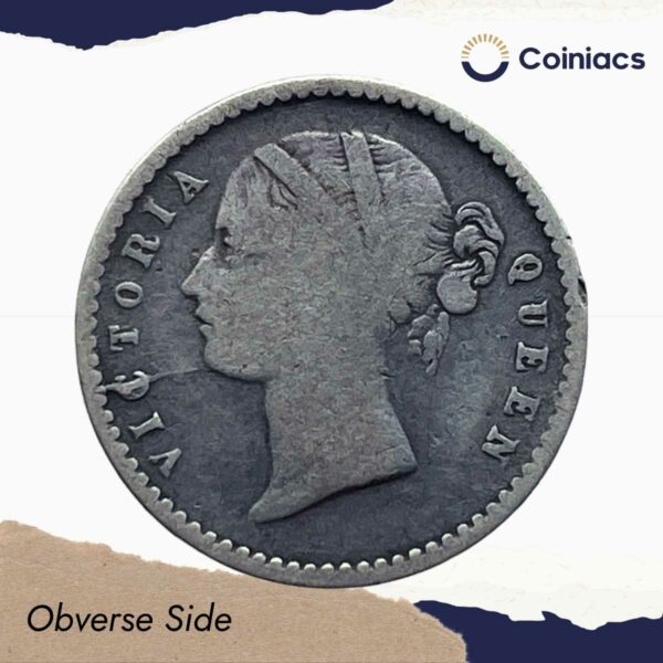 Two Annas Victoria Queen Divided Legend 1841 CE Silver Coin, British India Uniform Coinage, Collectible. - Image 2