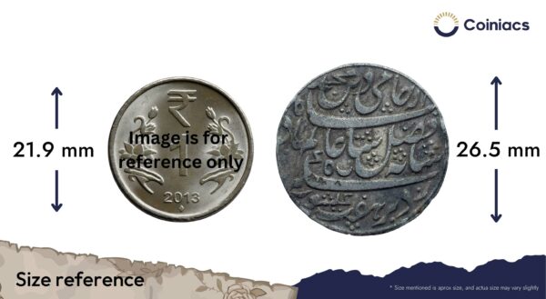 One Rupee Shah Alam II RY 19 (1831-35 CE) Murshidabad Mint Silver coin, Bengal Presidency, Collectible. - Image 4