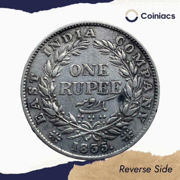 Scarce One Rupee William IIII 1835 Calcutta Mint (Obv-A, Rev-I) Silver Coin, British India Uniform Coinage, Collectible. - Image 3
