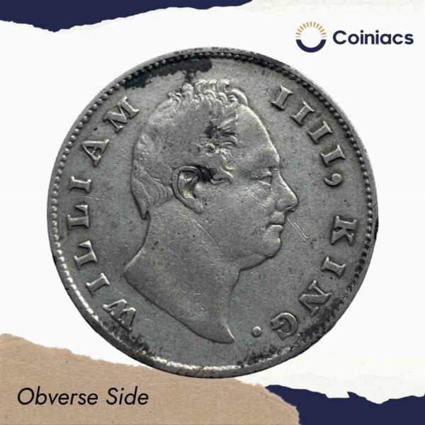Scarce One Rupee William IIII 1835 Calcutta Mint (Obv-A, Rev-I) Silver Coin, British India Uniform Coinage, Collectible. - Image 2