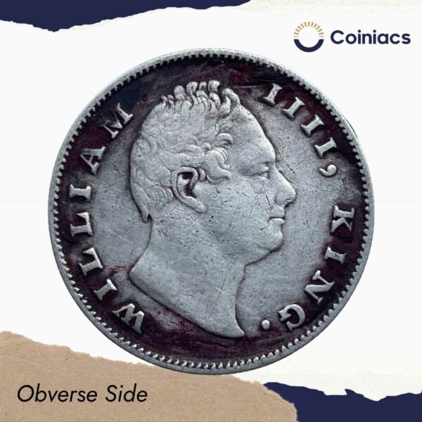 Scarce One Rupee William IIII 1835 Calcutta Mint (Obv-A, Rev-I) Silver Coin, British India Uniform Coinage, Collectible. - Image 2