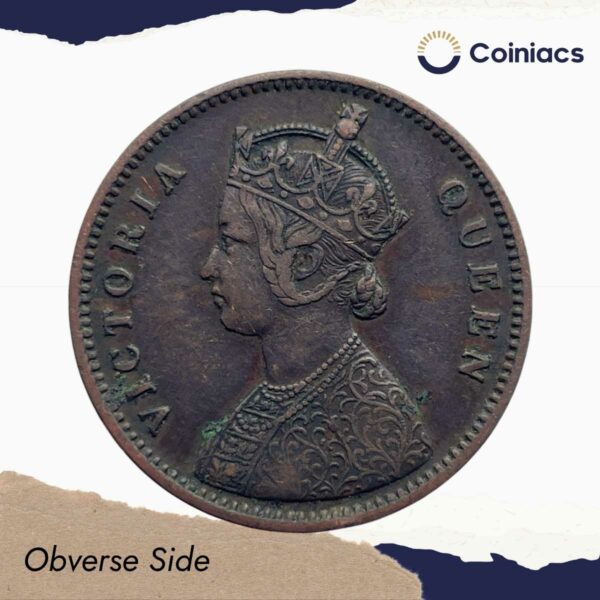 Quarter Anna Victoria Queen 1862 Copper Coin, British India Uniform Coinage, Collectible. - Image 2