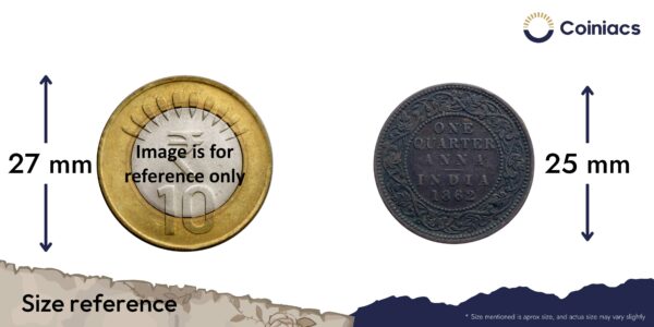 Quarter Anna Victoria Queen 1862 Copper Coin, British India Uniform Coinage, Collectible. - Image 4
