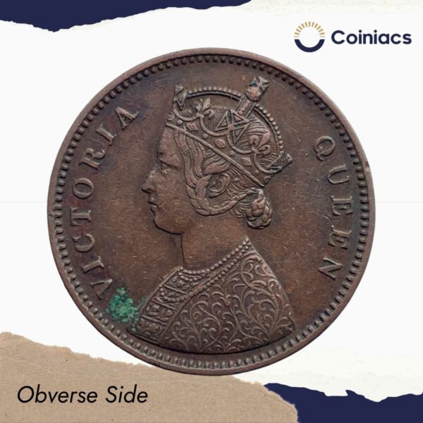 Quarter Anna Victoria Queen 1862 Copper Coin, British India Uniform Coinage, Collectible. - Image 2