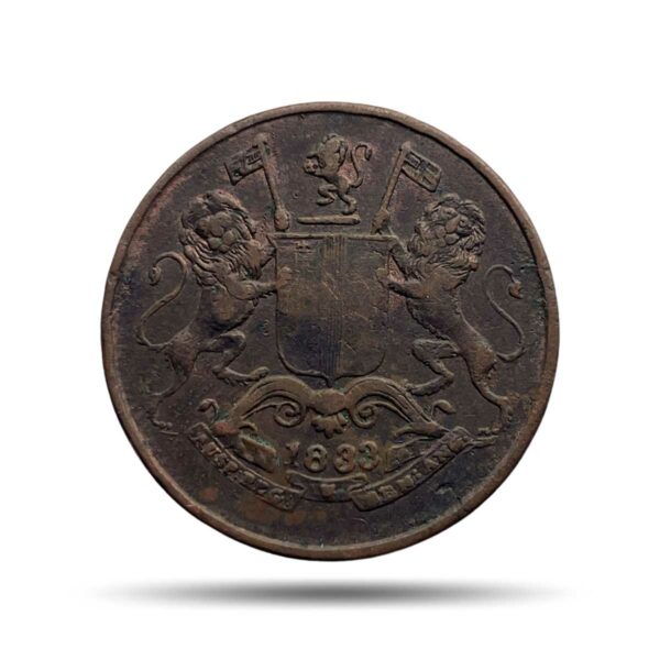 Quarter Anna East India Company 1833 Copper Coin, Bombay Presidency, Collectible.