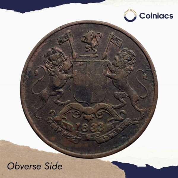 Quarter Anna East India Company 1833 Copper Coin, Bombay Presidency, Collectible. - Image 2