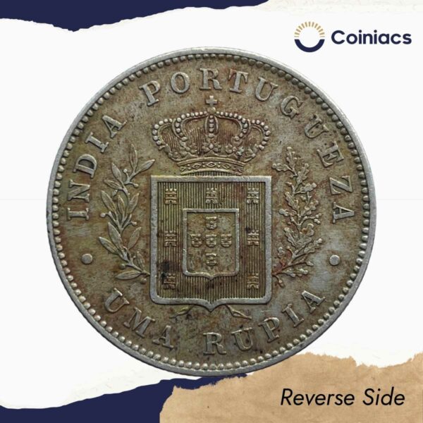 Uma Rupia (1 Rupia) Luiz I 1882 CE Silver coin, Portuguese India (India Portugueza), XF - Image 3