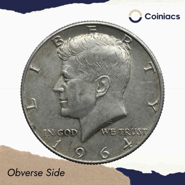 Half Dollar (Kennedy Half Dollar) 1964 United States Mint of Denver Silver Coin, United States of America, Collectible. - Image 2