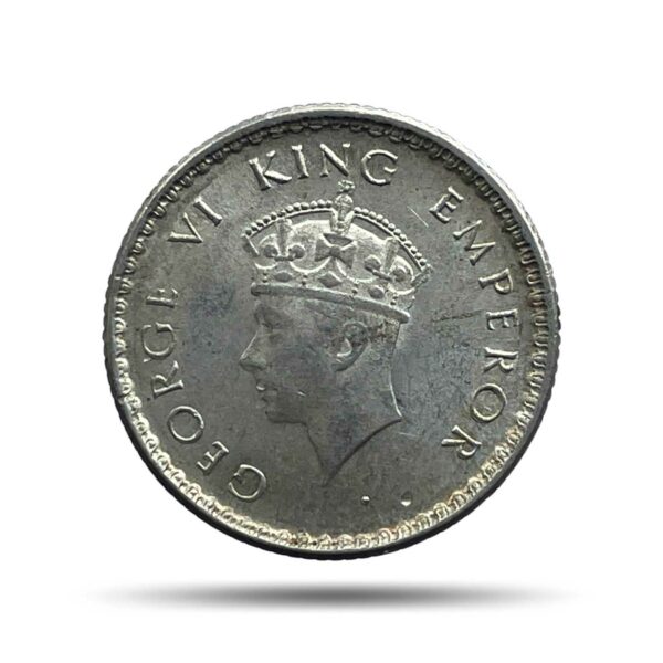 Scarce 1/4 Rupee George VI King Emperor 1939 Calcutta Mint Silver Coin, British India Uniform Coinage, UNC.