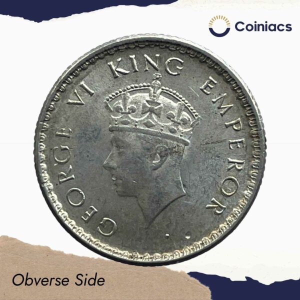 Scarce 1/4 Rupee George VI King Emperor 1939 Calcutta Mint Silver Coin, British India Uniform Coinage, UNC. - Image 2