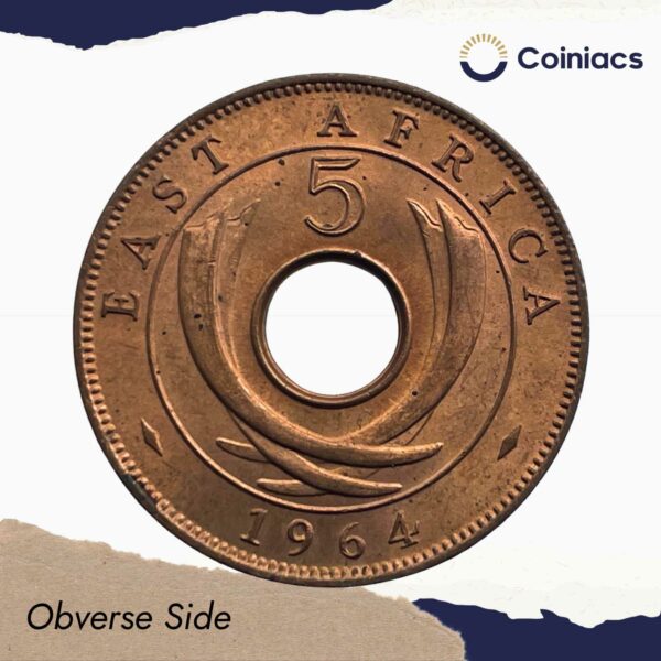 5 Cents (Senti Tano) 1964 Bronze old coin, East Africa (Republic of Uganda, Tanzania & Kenya), UNC - Image 2