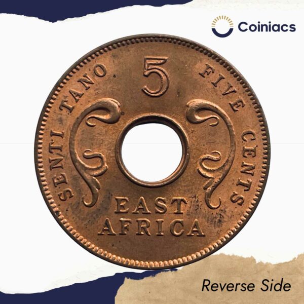5 Cents (Senti Tano) 1964 Bronze old coin, East Africa (Republic of Uganda, Tanzania & Kenya), UNC - Image 3