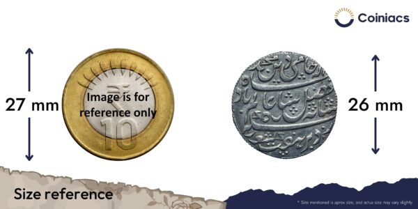 Scarce One Rupee Shah Alam II RY 45 (1820-31 CE) Farrukhabad Mint Silver Coin, Bengal Presidency, Collectible. - Image 4