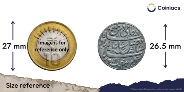 Scarce One Rupee Shah Alam II RY 19 (1819-29 CE) Murshidabad Mint Silver coin, Bengal Presidency, Collectible. - Image 4