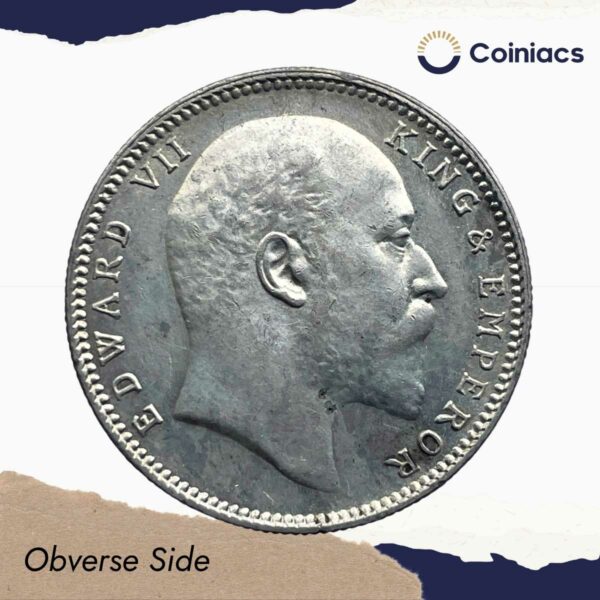 One Rupee Edward VII King & Emperor 1906 CE Bombay Mint Silver Coin, British India Uniform Coinage, UNC. - Image 2