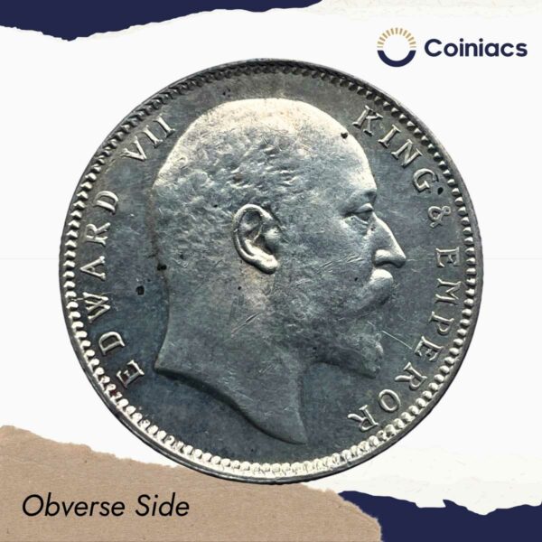 One Rupee Edward VII King & Emperor 1905 CE Bombay Mint Silver Coin, British India Uniform Coinage, UNC. - Image 2