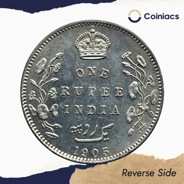 One Rupee Edward VII King & Emperor 1905 CE Bombay Mint Silver Coin, British India Uniform Coinage, UNC. - Image 3