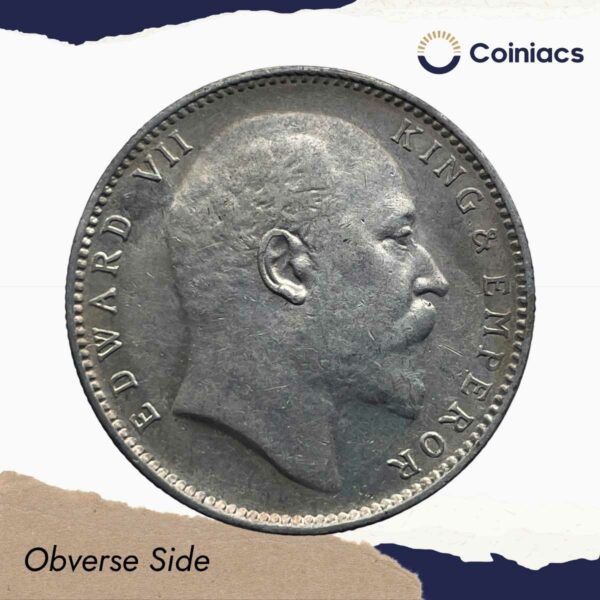 One Rupee Edward VII King & Emperor 1906 CE Bombay Mint Silver Coin, British India Uniform Coinage, Collectible. - Image 2