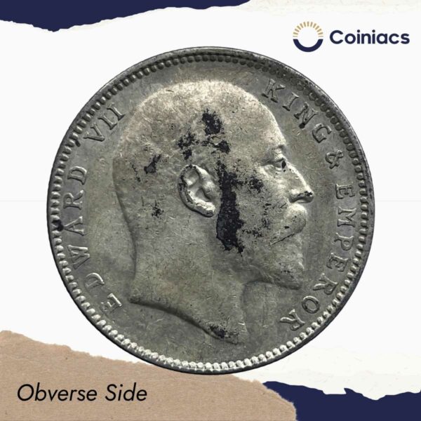 One Rupee Edward VII King & Emperor 1907 CE Bombay Mint Silver Coin, British India Uniform Coinage, Collectible. - Image 2