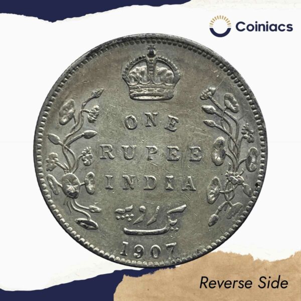 One Rupee Edward VII King & Emperor 1907 CE Bombay Mint Silver Coin, British India Uniform Coinage, Collectible. - Image 3