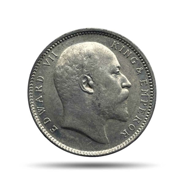 One Rupee Edward VII King & Emperor 1907 CE Calcutta Mint Silver Coin, British India Uniform Coinage, Collectible.