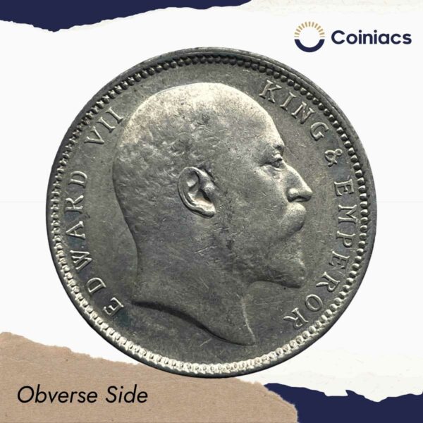 One Rupee Edward VII King & Emperor 1907 CE Calcutta Mint Silver Coin, British India Uniform Coinage, Collectible. - Image 2