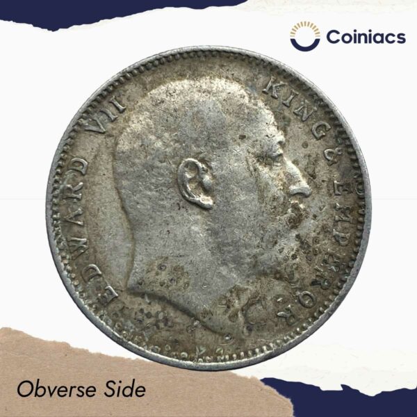Scarce One Rupee Edward VII King & Emperor 1909 CE Bombay Mint Silver Coin, British India Uniform Coinage, Collectible. - Image 2