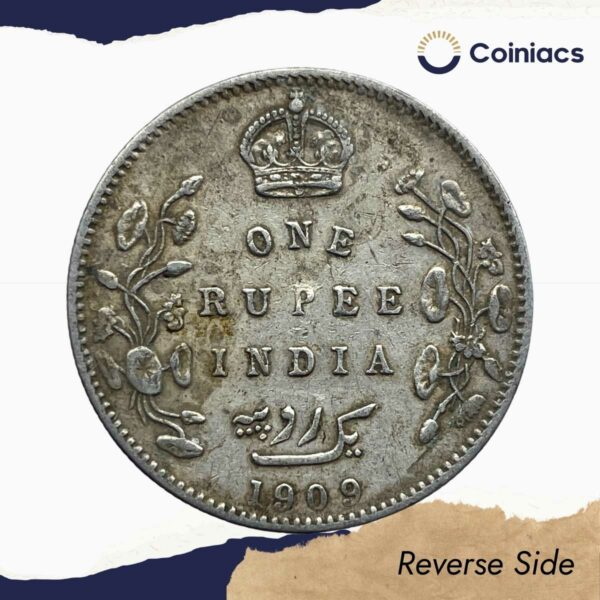 Scarce One Rupee Edward VII King & Emperor 1909 CE Bombay Mint Silver Coin, British India Uniform Coinage, Collectible. - Image 3