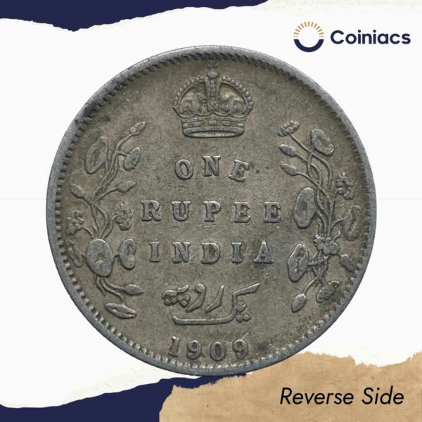 Scarce One Rupee Edward VII King & Emperor 1909 CE Calcutta Mint Silver Coin, British India Uniform Coinage, Collectible. - Image 3
