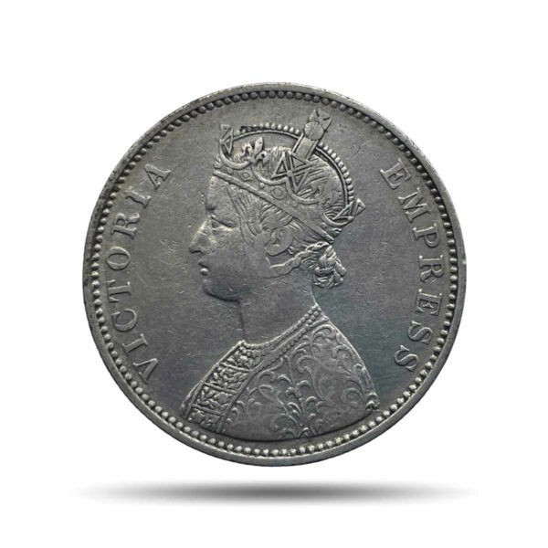 One Rupee Victoria Empress 1879 (Dot) Bombay Mint (Obv-A3, Rev-I) Silver Coin, British India Uniform Coinage, Collectible.