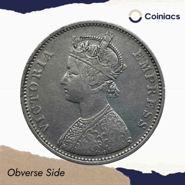 One Rupee Victoria Empress 1879 (Dot) Bombay Mint (Obv-A3, Rev-I) Silver Coin, British India Uniform Coinage, Collectible. - Image 2