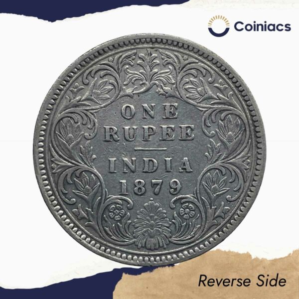 One Rupee Victoria Empress 1879 (Dot) Bombay Mint (Obv-A3, Rev-I) Silver Coin, British India Uniform Coinage, Collectible. - Image 3