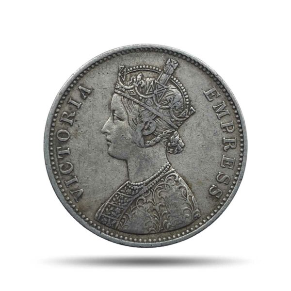 One Rupee Victoria Empress 1878 (Dot) Bombay Mint (Obv-A, Rev-II) Silver Coin, British India Uniform Coinage, Collectible.