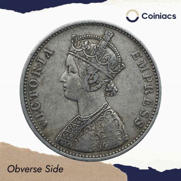 One Rupee Victoria Empress 1878 (Dot) Bombay Mint (Obv-A, Rev-II) Silver Coin, British India Uniform Coinage, Collectible. - Image 2
