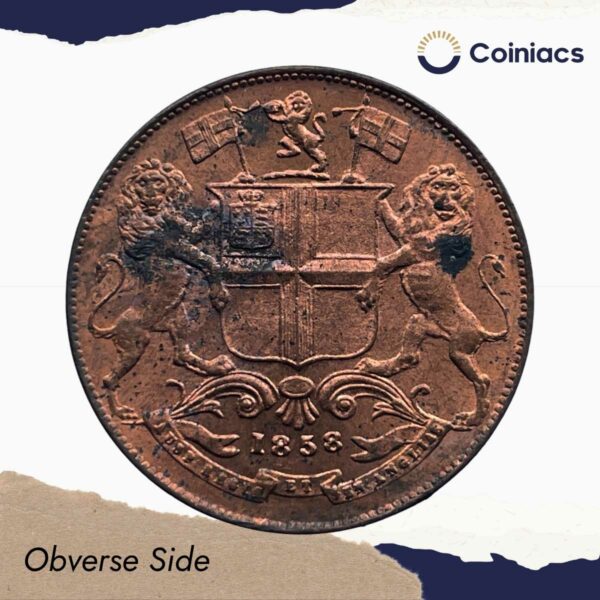 Scarce Quarter Anna East India Company 1858 Copper Coin, British India Uniform Coinage, UNC. - Image 2