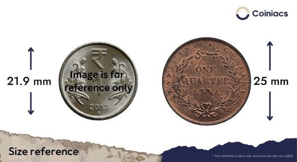 Scarce Quarter Anna East India Company 1858 Copper Coin, British India Uniform Coinage, UNC. - Image 4