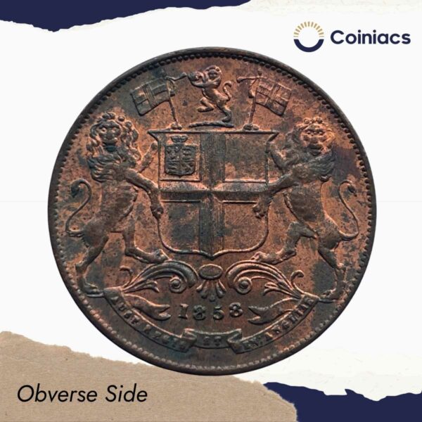 Scarce Quarter Anna East India Company 1858 Copper Coin, British India Uniform Coinage, UNC. - Image 2