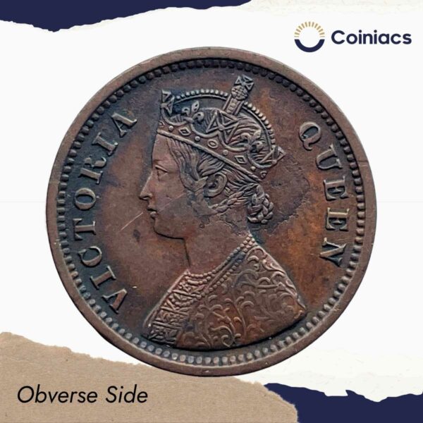 1/2 Pice Victoria Queen 1862 Copper Coin, British India Uniform Coinage, Collectible. - Image 2