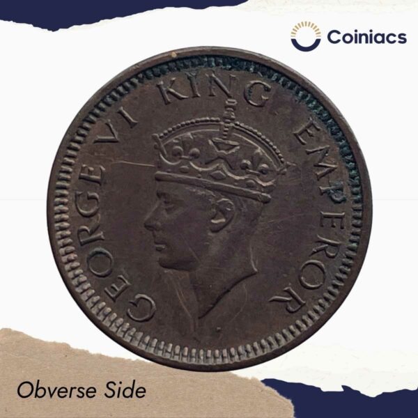 1/12 Anna George VI King & Emperor Scarce 1942 Bombay Mint Bronze Coin, British India Uniform Coinage, Collectible. - Image 2