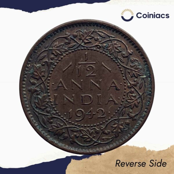 1/12 Anna George VI King & Emperor Scarce 1942 Bombay Mint Bronze Coin, British India Uniform Coinage, Collectible. - Image 3