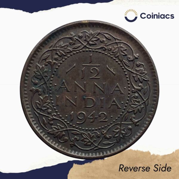 1/12 Anna George VI King & Emperor Scarce 1942 Bombay Mint Bronze Coin, British India Uniform Coinage, Collectible. - Image 3