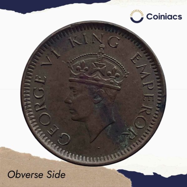 1/12 Anna George VI King & Emperor Scarce 1942 Bombay Mint Bronze Coin, British India Uniform Coinage, Collectible. - Image 2