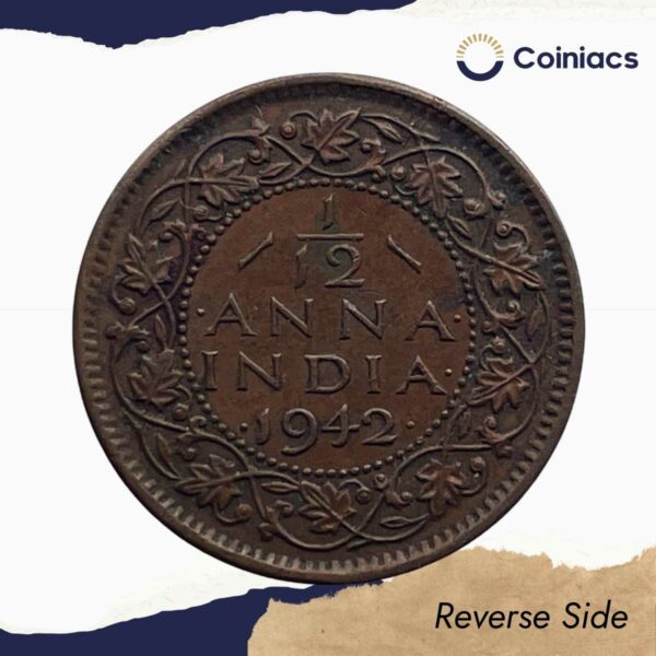 1/12 Anna George VI King & Emperor Scarce 1942 Bombay Mint Bronze Coin, British India Uniform Coinage, Collectible. - Image 3
