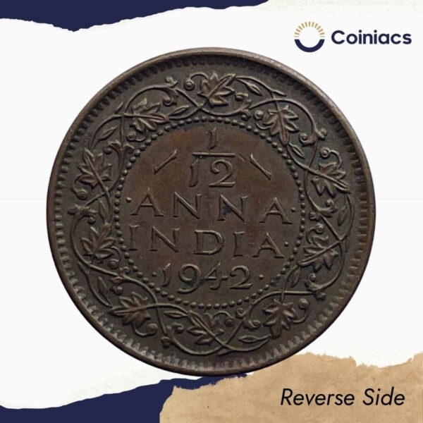 1/12 Anna George VI King & Emperor Scarce 1942 Bombay Mint Bronze Coin, British India Uniform Coinage, Collectible. - Image 3