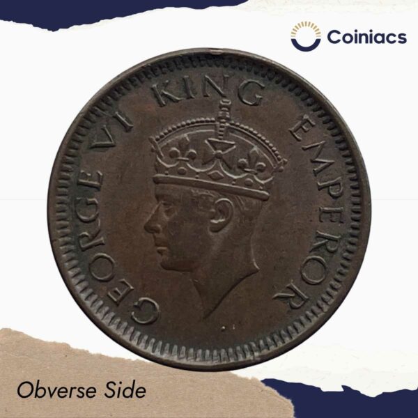 1/12 Anna George VI King & Emperor Scarce 1942 Bombay Mint Bronze Coin, British India Uniform Coinage, Collectible. - Image 2