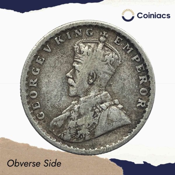 Scarce Half Rupee George V King Emperor 1930 (Key Date) Calcutta Mint Silver Coin, British India Uniform Coinage, Collectible. - Image 2