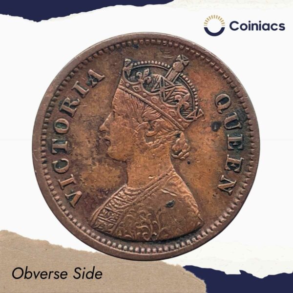 1/2 Pice Victoria Queen 1862 Copper Coin, British India Uniform Coinage, Collectible. - Image 2